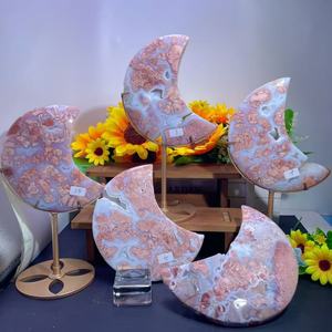 Venta al por mayor a granel Venta caliente Rosa ágata <span class=keywords><strong>Luna</strong></span> espeleología con Base <span class=keywords><strong>de</strong></span> Metal Duzy escultura artesanías <span class=keywords><strong>de</strong></span> cristal para decoración Fengshui - Product Image 3