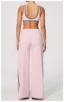Ensemble de yoga rayé OEM ODM en gros, soutien-gorge de sport à col en V, pantalon taille haute à jambe droite, ensemble de course color block coupe ajustée séchage rapide