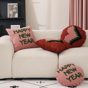 Richesbase saint valentin cadeau velours côtelé broderie jeter taie d'oreiller <span class=keywords><strong>coeur</strong></span> aimant <span class=keywords><strong>rouge</strong></span> rond décor housse de coussin - Product Image 6
