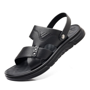 Sandalias de Cuero para Hombre, Punta Abierta, Suela de Goma, Entresuela de EVA, Chanclas de Playa de Verano, Color Sólido, Cómodas y Casuales - Product Image 5