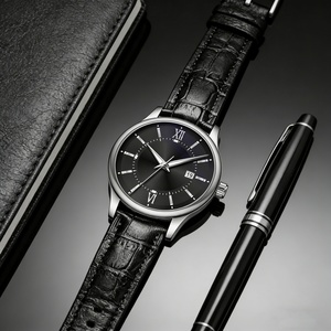Montre en cuir noir personnalisée de nouvelle conception, vente en gros d'usine, montre de luxe pour homme, montre de business haut de gamme - Product Image 6