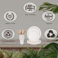 Ensemble de vaisselle jetable écologique et biodégradable JIAHUI, vaisselle compostable comprenant des assiettes et des gobelets pour le service des aliments