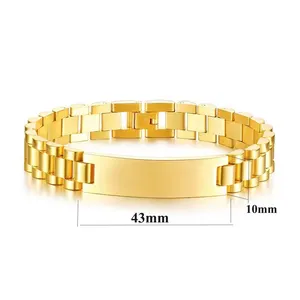 Wholesale 10mm Stainless Steel Men's Bangles Bracelets Engraved LOGO Watch Straps for Couples Women Stainless Steel 18K Gold PVD