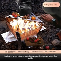 Vente en gros d'usine - Brasero de camping pliable en acier inoxydable avec panneau en verre visible, pour brûler du bois, gril à feu, logo personnalisé