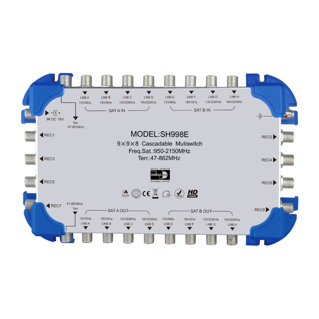 Satellite Tv Receiver 9 in 8 Out Cascade Multiswitch Satellite Terminal 9X9X8 Switch