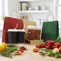 Sacs cadeaux biodégradables personnalisés avec logo imprimé et poignée, sacs en papier kraft brun pour emballages alimentaires à emporter (café, lait, thé)
