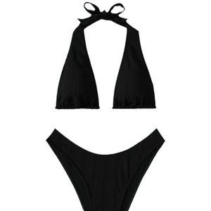FD233 Dropshipping grazioso Bikini a vita alta elegante cravatta Sexy profondo V costume da bagno Push decorazione con taglio solido Design semplice - Product Image 4