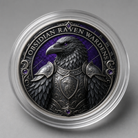 Pièce de monnaie commémorative 3D en relief personnalisée en gros, Pièce de défi gothique en obsidienne Raven Wardens, Cadeau souvenir, Fabrication OEM ODM