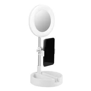 LED Fill Lamp Maquiagem Espelho Vídeo Ao Vivo Fill Ring Light Phone Stand Dobrável Braço Círculo Telescópica Iluminação Suporte Foto Luz