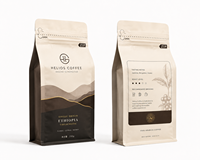 Sachet d'emballage de café à fond plat 250g avec logo personnalisé, finition mate, doublure en aluminium 8.8oz, pour grains entiers, avec valve et fermeture éclair