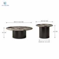 Ensemble de table basse en marbre brun naturel Luca Venise, plateau ovale poli miroir haute brillance, base cylindrique sur piétement pour hôtel et villa