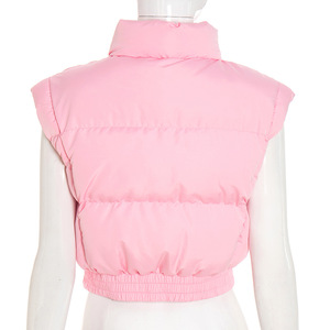Winter Trendy Wholesale Fashion Cropped Bubble Coats Women Sleeveless Bomber Puffer Jacket Casual Style Thick Fleece Top - Product Image 3