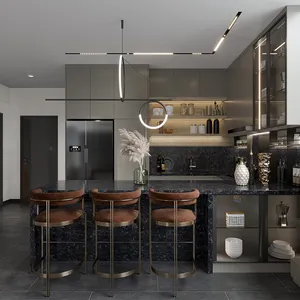 OPPOLIA ตู้ครัวแล็คเกอร์สีด้าน,ตู้ครัวสีเทาหรูหรา UV Modular อ่างล้างจานโมเดิร์น E1ไม้อัดห้องครัวขนาดเล็ก
