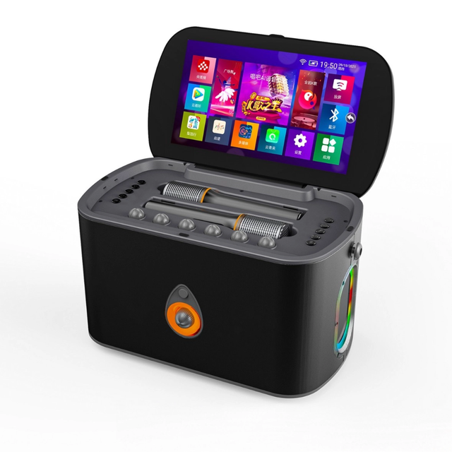 Portable 6000mAh Battery Touch Screen Karaoke Machine with Dual Microphone for 5.3 BT Speaker for Outdoor & Indoor Home Singing