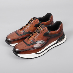 Chaussures décontractées pour hommes en cuir véritable à lacets, bout rond, semelle extérieure en caoutchouc anti-odeur, semelle intermédiaire en EVA, toutes saisons - Product Image 1
