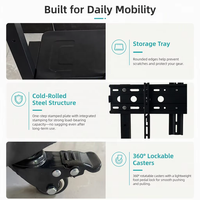 Chariot TV mobile modèle 1700, support de sol roulant réglable en hauteur, support en acier laminé à froid pour téléviseurs intelligents de 32 à 75 pouces, VESA 600x400