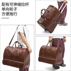 Dujiang Genuine Leather <b>Trolley</b> <b>Suitcase</b> 9002 Coffee Color 2 Wheels Business Travel Carry On Luggage - Product Image 2
