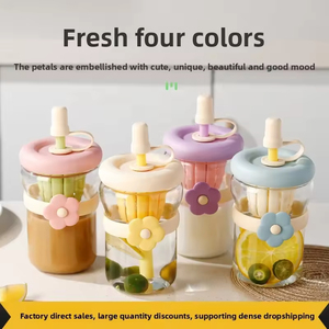 Women's Summer Simple Flower Glass Drinkware Premium Quality Customizable Cup <b>Straw</b> for Coffee and Water - Product Image 2