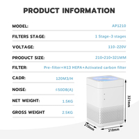 OEM/ODM Mini purificateurs d'air de bureau intelligents pour petite pièce de Chine pour purificateur d'air domestique Purificateur d'air au charbon actif HEPA13/14