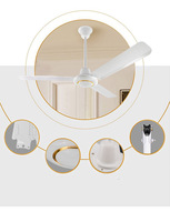 Ventilateur de plafond suspendu en métal de 56 pouces avec trois pales, télécommande, moteur DC, alimentation solaire/par batterie, pour salon, hôtel