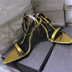 नुकीले खुले पैर की अंगुली शैली सोने ताला टखने का पट्टा सुरुचिपूर्ण सेक्सी अद्वितीय लक्जरी ऊँची एड़ी के जूते 2022 डेनिम धातु नीले असली लेदर अजीब शैली - Product Image 6