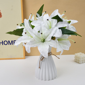 Ramo de Lirios Artificiales, 14 Cabezas, Flores de Seda Blancas y Rosas, Decoración para Bodas y Hogar, 50 cm de Alto, Duraderas, Hechas a Mano - Product Image 2