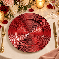 Assiette de Présentation Wojia 13 pouces Argentée Électroplaquée à Anneaux Concentriques, Écologique, Moderne et Minimaliste en Plastique pour Décoration de Table de Fête