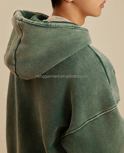 ผู้ผลิตขายส่งเสื้อฮู้ดซิปเปล่าแบบยูนิเซ็กซ์ เสื้อพูลโอเวอร์คุณภาพสูง เสื้อฮู้ดซิปฟลีซโอเวอร์ไซส์สำหรับผู้ชายแบบฟอกสี - Product Image 3