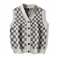 Summer Black Sweater Vest Knitwear Jacquard Squares Pattern Knitted Vest Custom