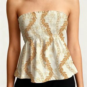 Blusa de Verano al por Mayor para Mujer, <span class=keywords><strong>Top</strong></span> <span class=keywords><strong>Fruncido</strong></span> con Estampado Floral Hawaiano, Estilo Casual Elástico, Camisas sin Tirantes - Product Image 4
