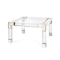Moderner quadratischer Beistell tisch Gold Metall Basis mit Edelstahl klare Acrylglas platte Couch tisch Wohnzimmer möbel