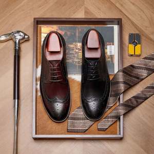 Zapatos Brogue Hechos a Mano de Cuero Genuino, Personalizados y a la Moda, Estilo Retro Otoñal, Lujosos y Profesionales para Hombre, Resistentes al Agua - Product Image 2