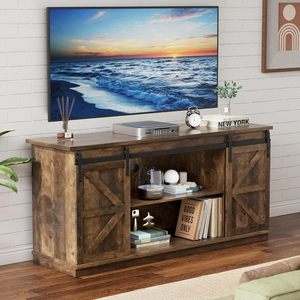 Meuble TV moderne pour téléviseurs jusqu'à 65 pouces, avec portes coulissantes, armoires de rangement, console, meuble multimédia pour salon en MDF - Product Image 3