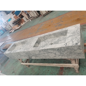 SH STONE Lavabo Doppio Rettangolare Sospeso in Quarzite Super Bianca con Design Naturale, <span class=keywords><strong>Top</strong></span> per Bagno in Marmo - Product Image 1