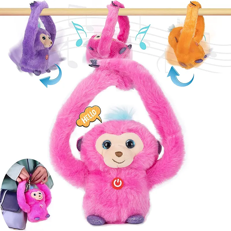 Portable stuffed &plush toy animal electric plush monkey with light and music recording function