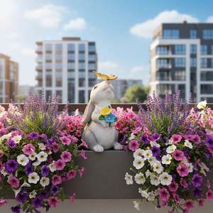 Hot Selling Eco-Friendly Solar Powered LED Light up Animal Resin Bunny Figurine Garden Statue Butterfly Flowers Outdoor Decor - Product Image 3