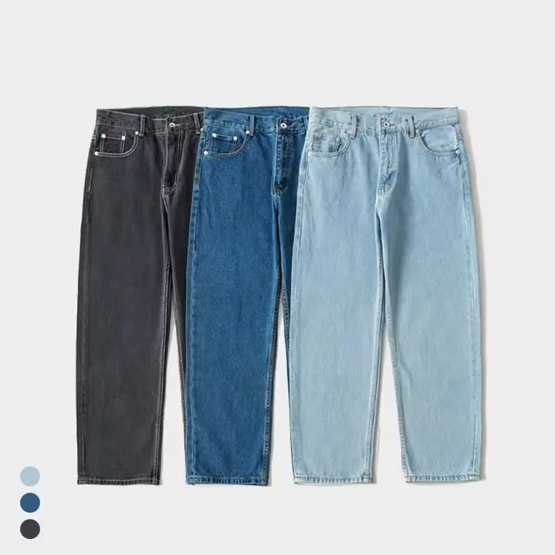 OEM Großhandel Streetwear Vintage gewaschene gerader Bein super Baggy Jeans Hosen Herren breite Beine Jens Denim Mann mit Aufdruck