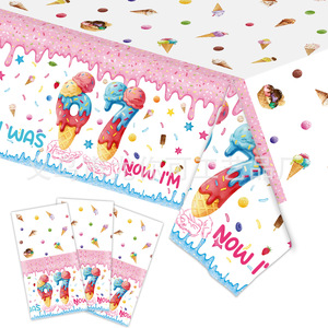 Articles de fête sur le thème de la crème glacée pour enfants de 6 à 7 ans, vaisselle jetable, assiettes, serviettes, couverts, décorations de fête d'anniversaire - Product Image 5