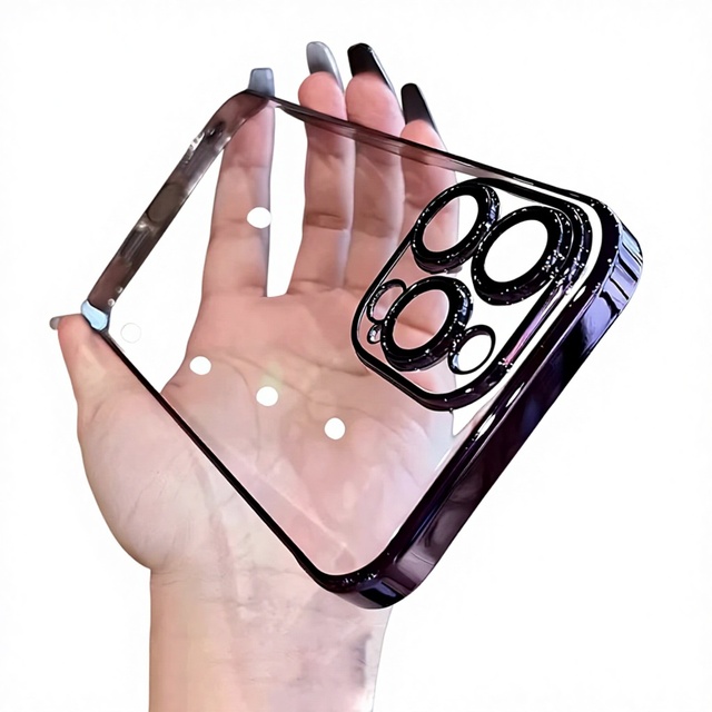 For 17/15/14/13 Pro Max Mobile Phone Case Electroplated Straight Edge Transparent Silicone Shockproof Full Cover