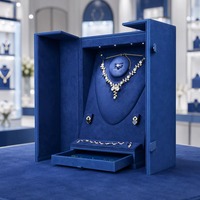 Vitrine à bijoux LED à double porte en velours, organisateur pour colliers, bagues, boucles d'oreilles, pendentifs, présentoir de boutique, présentoir de vente au détail