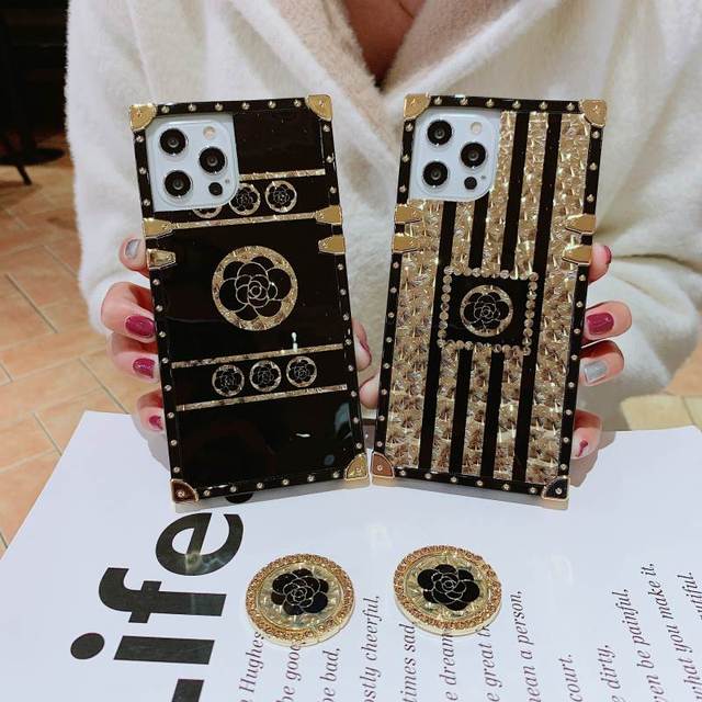 Luxury Golden Phantom Flowers Glitter TPU+PC Shockproof Phone Case for for 17/16E/13/14/12/11 Pro Max/X/R7/8/15 A53 Ring
