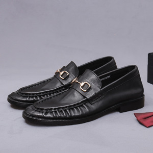 Mocasines Negros de Cuero Genuino para Hombre, Estilo Slip-On con Punta Redonda, Suela de Goma Antideslizante, Estilo Ejecutivo para Todas las Temporadas - Product Image 4