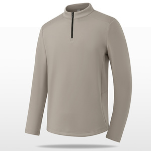 Camicia sportiva da uomo a maniche <span class=keywords><strong>lunghe</strong></span> per l'autunno e l'inverno mezza cerniera abbigliamento da corsa all'aperto caldo con tinta unita - Product Image 3