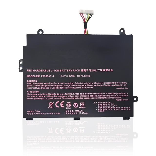 New P970BAT-4 Battery for CLEVO P960 Erazer X17801 NP8955 NP8967 NP8972 15.2V 62Wh 3680mAh Laptop Battery