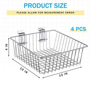 Set di Cestini per Pannelli Slatwall JH-Mech, 30,5 cm di Lunghezza x 30,5 cm di Larghezza x 10 cm di Profondità, Scaffale in Metallo, Cesto in Rete Metallica Inox per Slatwall - Product Image 2