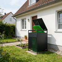 Poubelle de jardin extérieure en acier galvanisé avec couvercle roulant, noire, résistante à l'eau