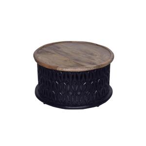 Rustic <b>Round</b> <b>Coffee</b> <b>Table</b> S/2 With <b>Wood</b> Top And Black Base Storage Design For Living Room Furniture - Product Image 5