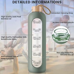 Big Capacity 1000ml Borosilicate Sport Water Bottle with Bamboo Lid and Silicone Sleeve Glass <b>Drinkware</b> - Product Image 2