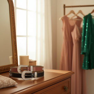 Cintura in Pelle Bianca con Diamanti 3.8*105CM, Cintura Moda Donna in Vera Pelle - Product Image 3