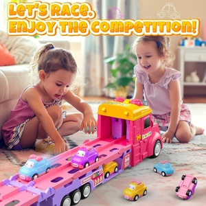Camión de Transporte Rosa Princesa DWI, Juguetes Educativos, Camión Plegable, <span class=keywords><strong>Pista</strong></span> de Carreras con Expulsión, Coche de Almacenamiento con 4 Mini Coches - Product Image 6